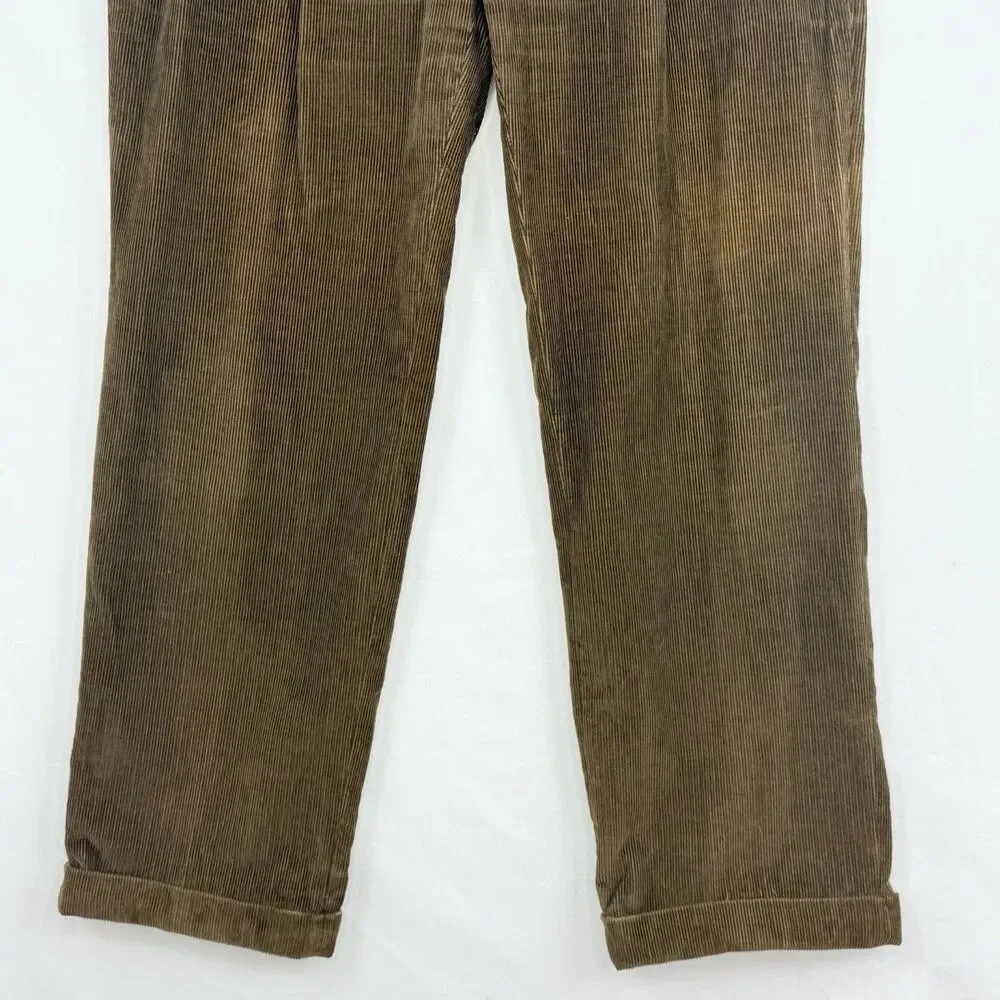 VTG Jos. A. Bank Mens Pants Green Corduroy Straight Cuffed Pleat Chinos Size 35